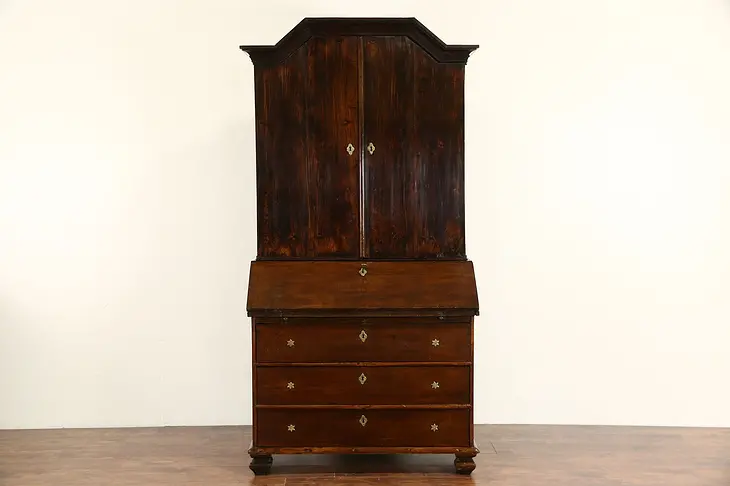 Dutch 1760's Antique Oak & Chestnut Secretary Desk & Bookcase