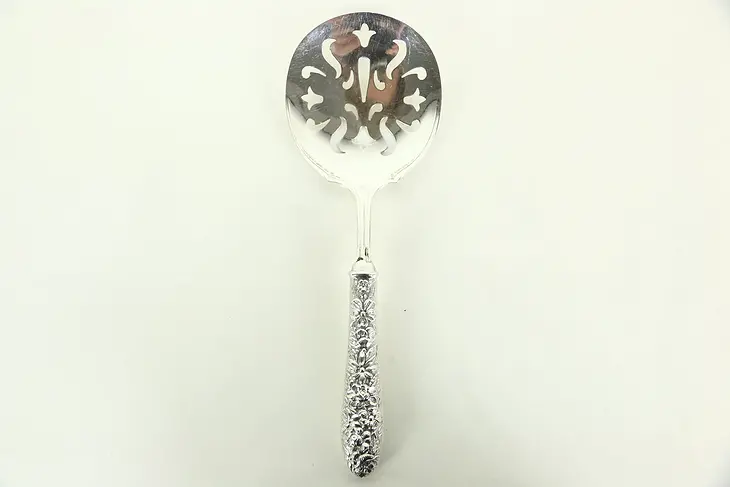 Slotted Serving Spoon Sterling Silver Handle like Repousse by Kirk Stieff