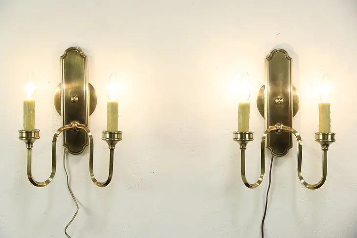 Pair of  2 Candle Beeswax Bronze Finish Wall Sconce Lights,  Hurricane Shades