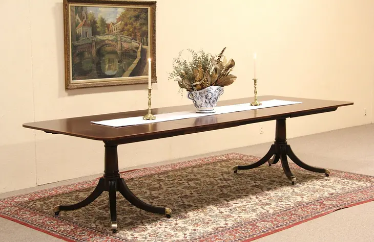 Baker Vintage Georgian Banded Dining Table, 3 Leaves Extends to 10'