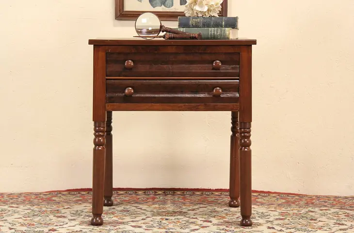 Walnut 1840 Antique Nightstand, Lamp or End Table