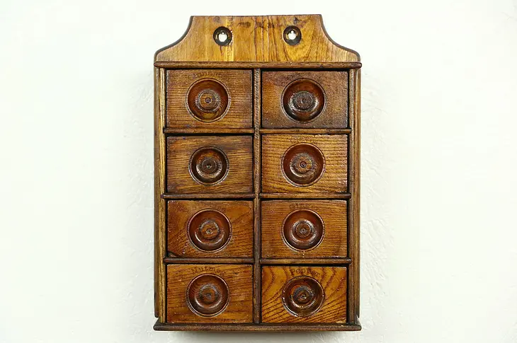 Oak 8 Drawer 1890's Antique Hanging or Countertop Spice Cabinet