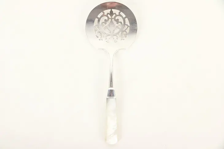 Pearl Handle Slotted Serving Spoon, Sterling Silver Shank #29351
