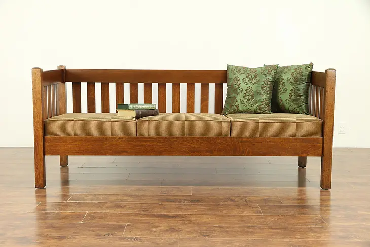 Arts & Crafts Mission Oak Antique Craftsman Settee or Sofa New Upholstery #30542