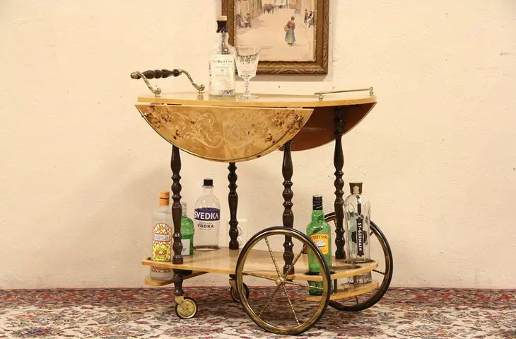 Marquetry Italian Tea Cart, Beverage or Dessert Trolley