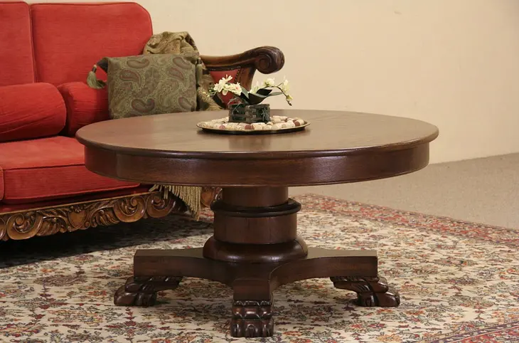 Round Oak Coffee or Cocktail Table shortened from 1915 Dining Table