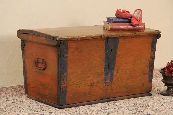 Swedish 1840's Pine Immigrant Chest or Trunk, Coffee Table