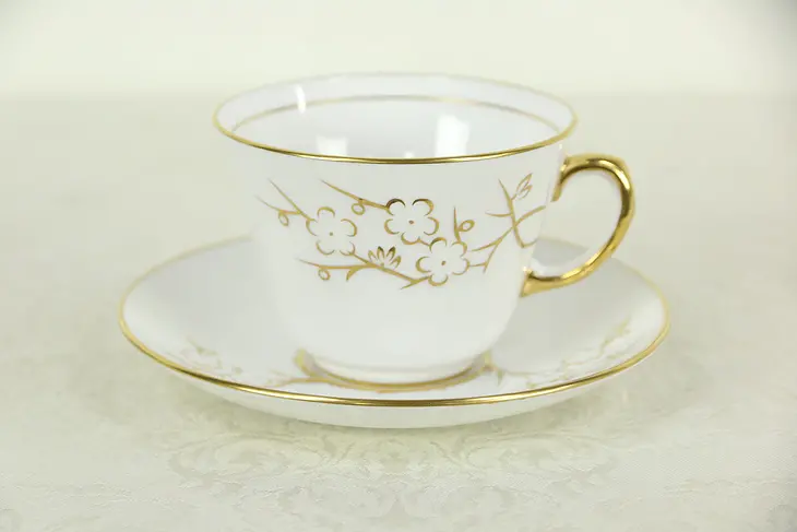 Spode Blanche de Chine Tea Cup & Saucer, Hand Painted England