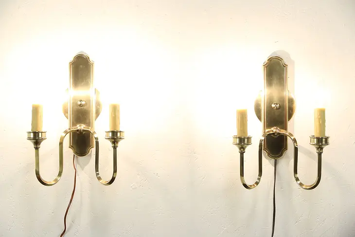Pair of Beeswax 2 Candle Bronze Finish Wall Sconce Lights, Hurricane Shades