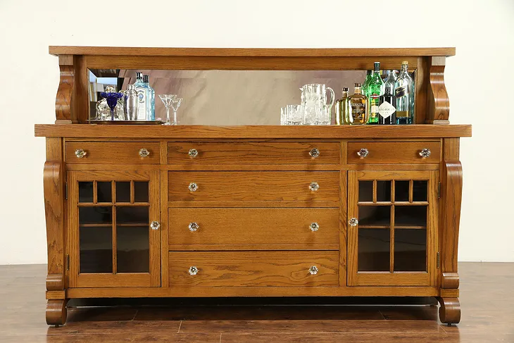 Oak Antique Back Bar, Sideboard, Server, Buffet, Beveled Mirror Gallery #30514