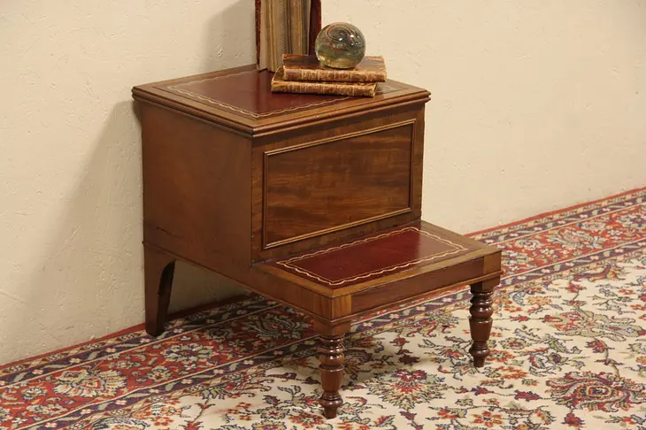 Library or Bed Step, 1910 Mahogany & Leather