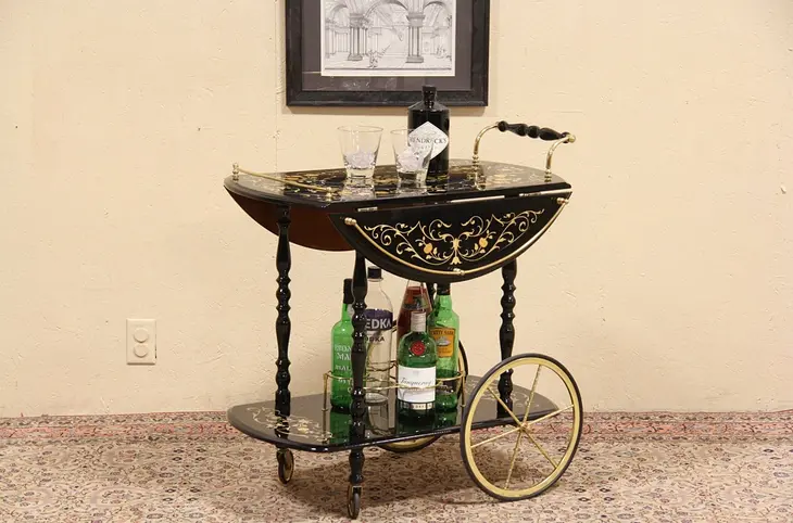 Italian Marquetry Tea Cart, Beverage or Dessert Trolley