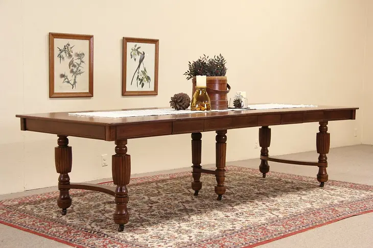 Oak 1900 Antique Square Dining Table, Extends 9' 8"