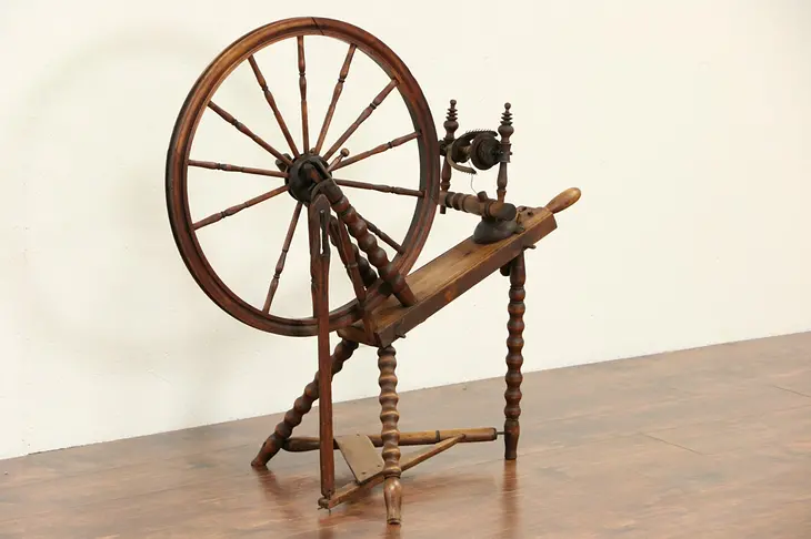 Spinning Wheel, Hand Made Mid 1800's Antique Spool Turned Legs
