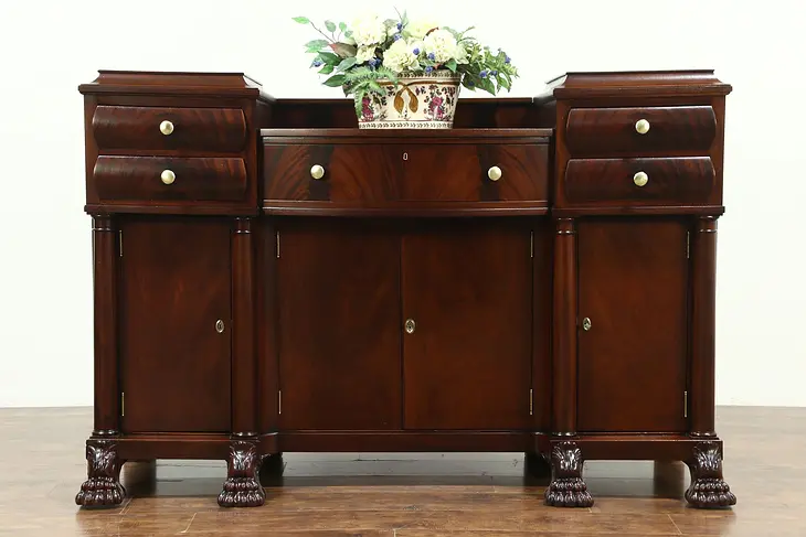 Empire Antique 1900 Mahogany Sideboard, Server or Buffet, Paw Feet #28648
