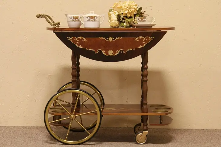 Italian Marquetry Tea, Beverage or Dessert Cart