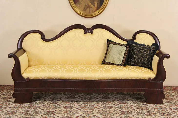 American Empire Antique 1840 Sofa, Newly Upholstered
