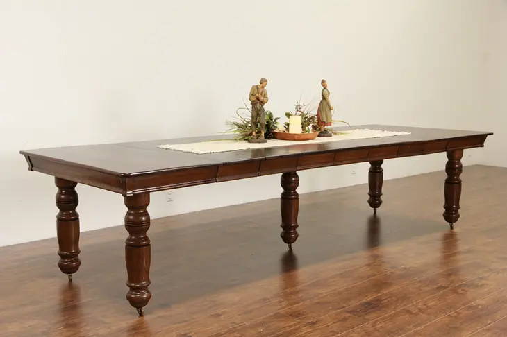 Square Oak 1900 Antique Dining Table, 7 Leaves, Extends 10' 8"