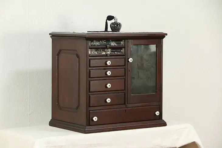 Victorian Antique Walnut Spool Cabinet, Jewelry Chest, End Table #29855