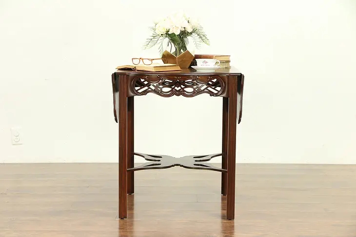 Dropleaf Mahogany Carved Lamp Table, Baker Charleston Collection #30284
