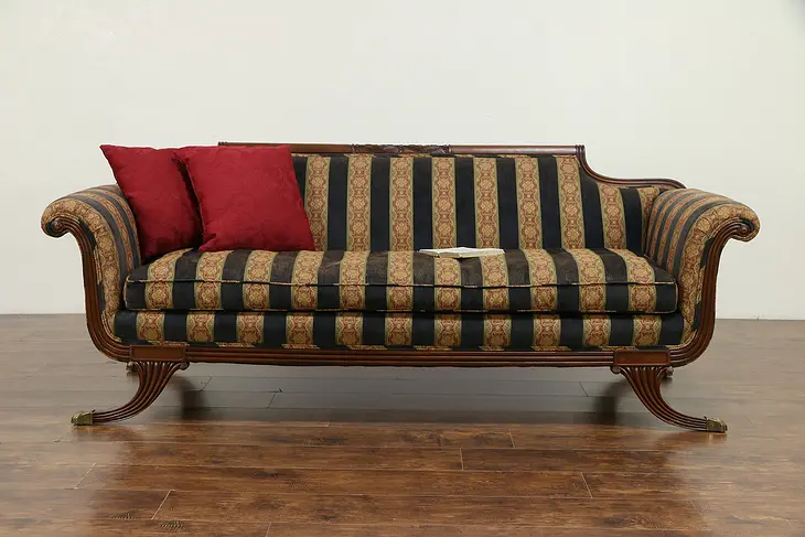 Traditional Vintage Mahogany Sofa, Down Cushion, Recent Upholstery #30377