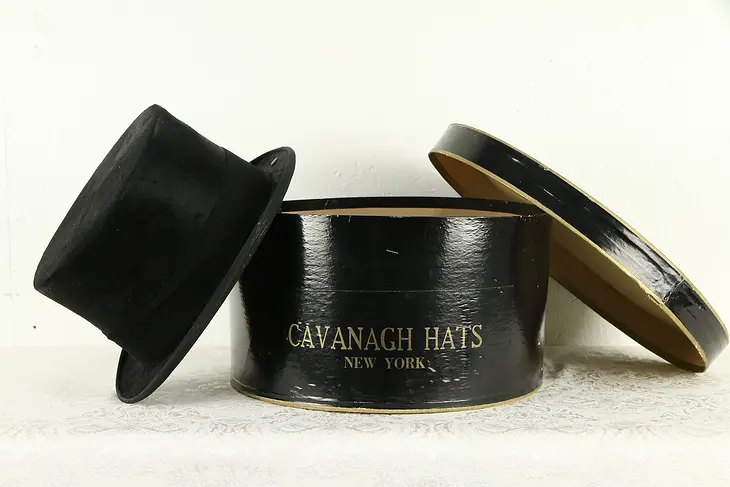 Beaver Felt & Silk Gentleman's Antique English Top Hat & Box #31844