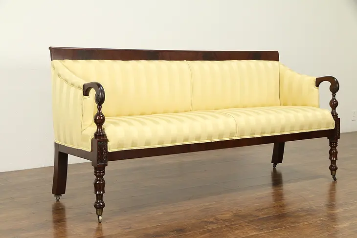 Sheraton Antique 1820 New York Mahogany Settee or Sofa, New Upholstery #32082
