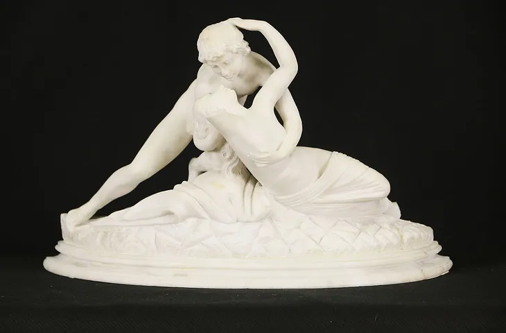 Cupid & Psyche 1880's Antique Carved Marble Sculpture after Canova, Losses