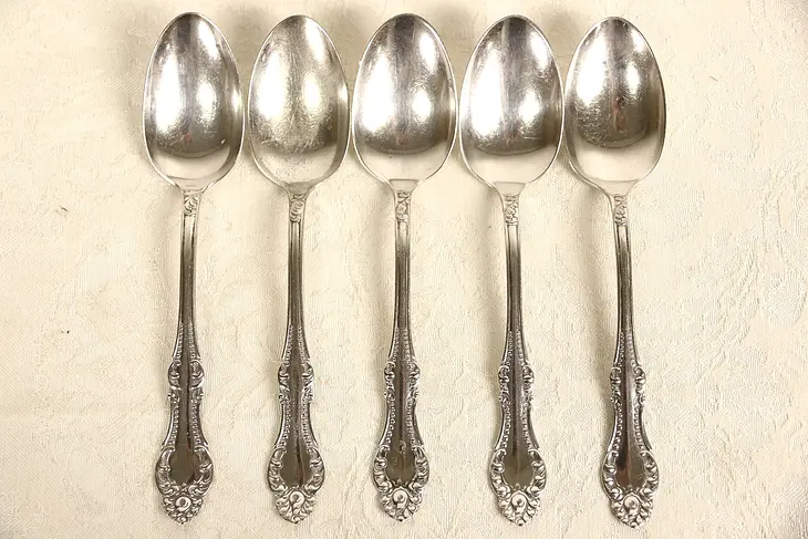 Set of 5 Rogers Signed Antique Silverplate Teaspoons, Pat. 1898