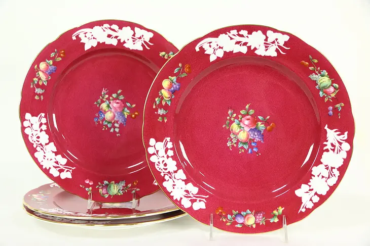 Set of 4 Service Plates, Antique 1915 Hand Painted Spode, England