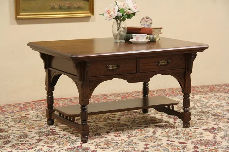 Oak Coffee Table, Made from 1885 Eastlake Library Table