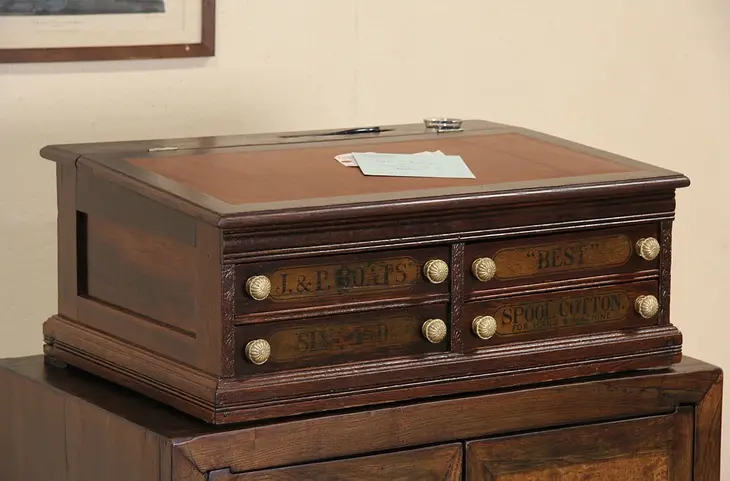 Victorian Oak Coats Spool Cabinet Desk or Jewelry Chest