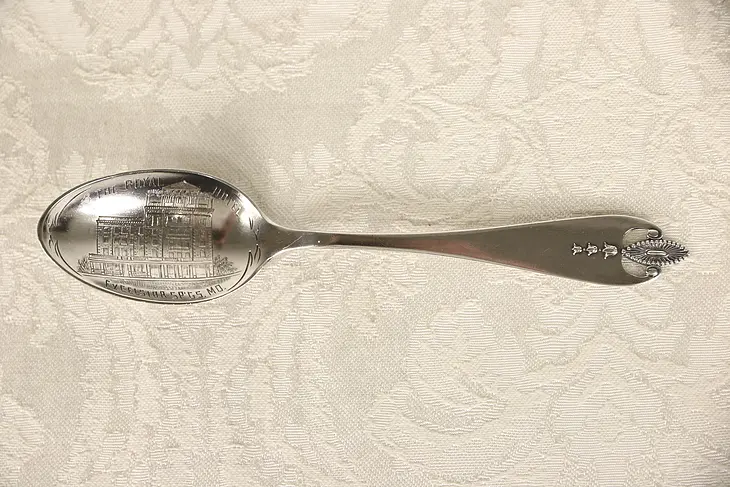 Royal Hotel, Excelsior Springs, MO Antique Sterling Souvenir Spoon, Pat. 1910