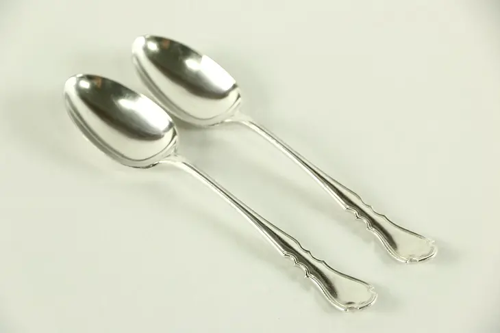 Silverplate Pair of 1900 Antique Serving Spoons, Signed HB & HA Alpha