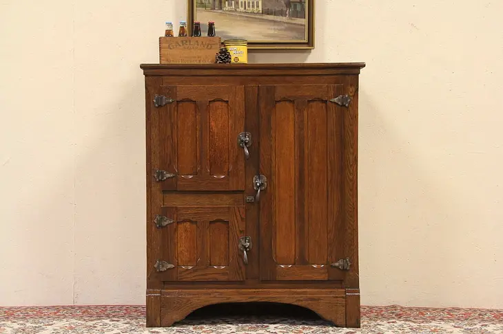 Oak 1890's Antique 3 Door Ice Box