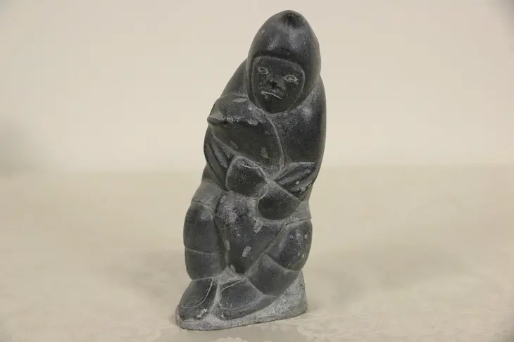 Inuit Hand Carved Soapstone Sculpture, Figure with Sack