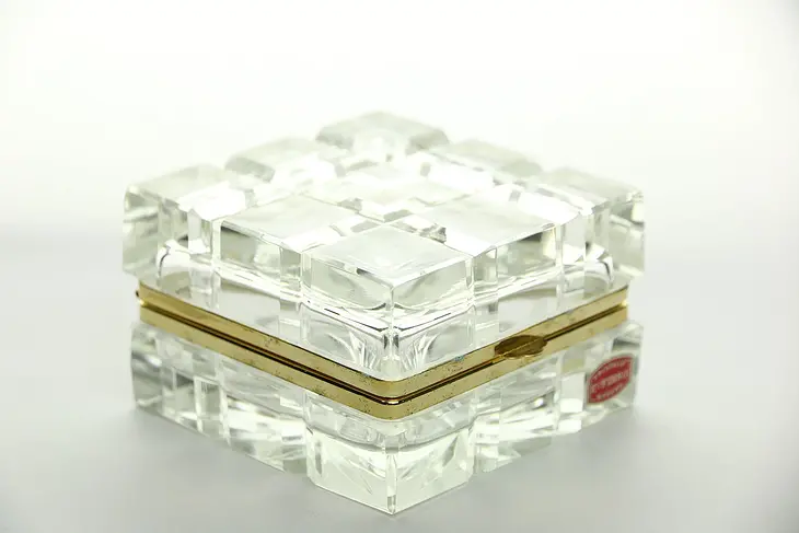 Cristallo Ferro Murano Signed Crystal Jewel Box, Gold Mounts