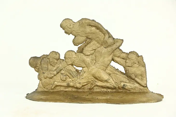 Football Game Doorstop, Rough Cast Bronze Sculpture