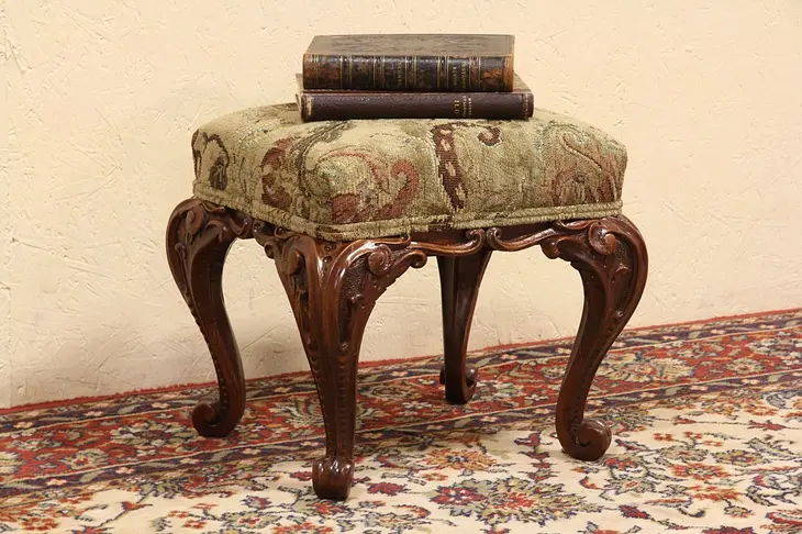 Carved Fruitwood 1930's Footstool