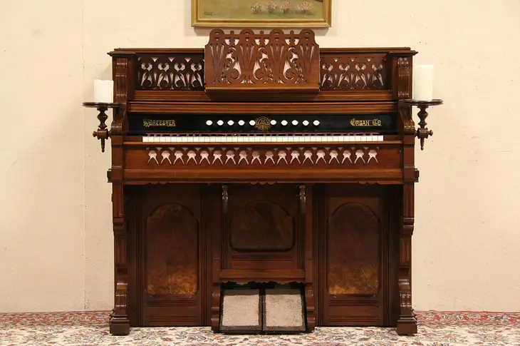 Worcester MA Victorian 1890 Antique Walnut Pump or Reed Organ