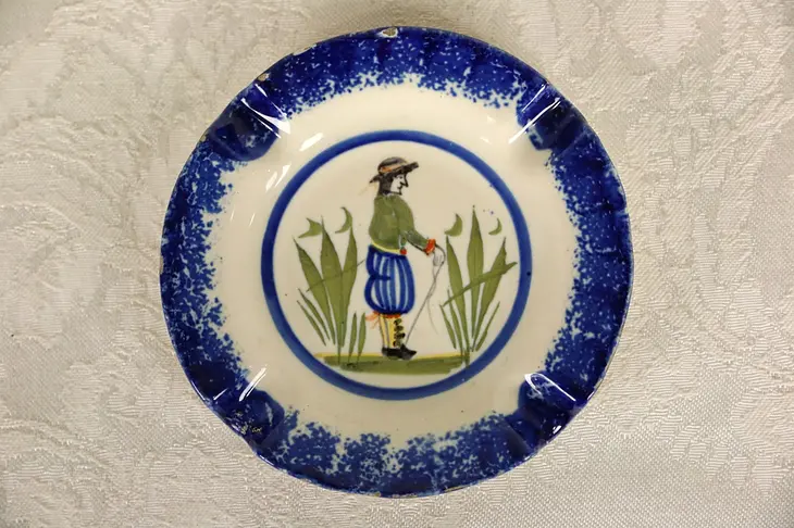 Henriot Quimper Signed Ashtray, Hand Painted, Brittany, France