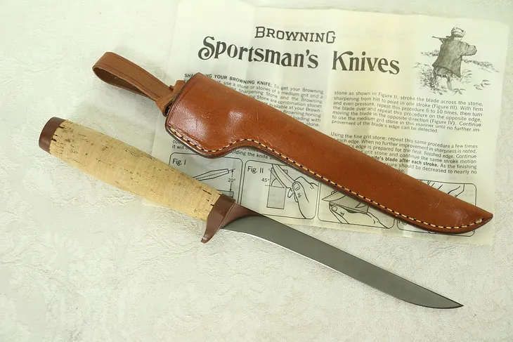 Browning USA Fillet Knife, Cork Handle, 6018 Leather Sheath