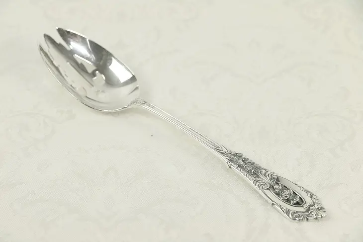 Sterling Silver Slotted 8 1/2" Serving Spoon, Rose Point by Wallace #30130