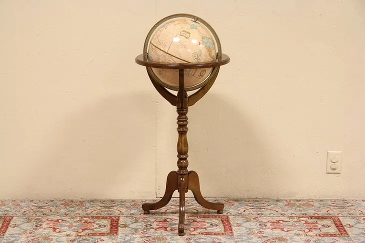 Cram of Indianapolis World Globe, Vintage Oak Pedestal
