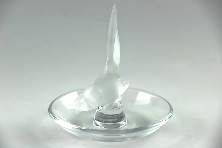 Lalique France Signed Crystal Bird Ring Tray