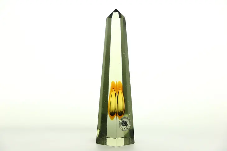 Murano Glass Signed Obelisk, Blown & Cut, Controlled Bubble