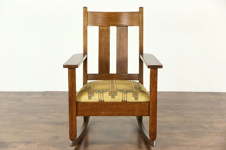 Arts & Crafts Mission Oak Rocker, Antique Craftsman Rocking Chair New Upholstery