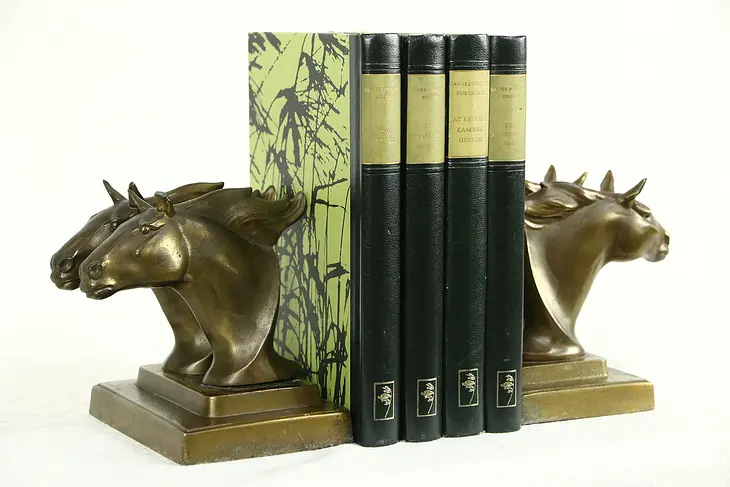 Pair of Art Deco Vintage Horse Bookends, Signed Frankart, Chip