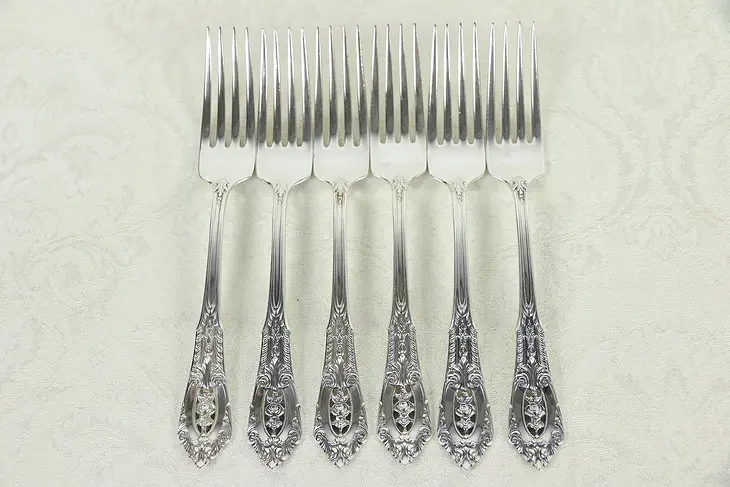 Set of 6 Sterling Silver 7" Dinner Forks, Rose Point by Wallace #30134