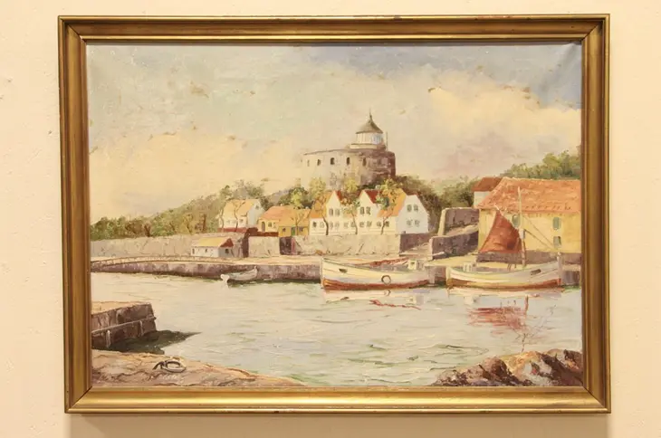 Harbor Scene in Denmark Oil Painting on Canvas